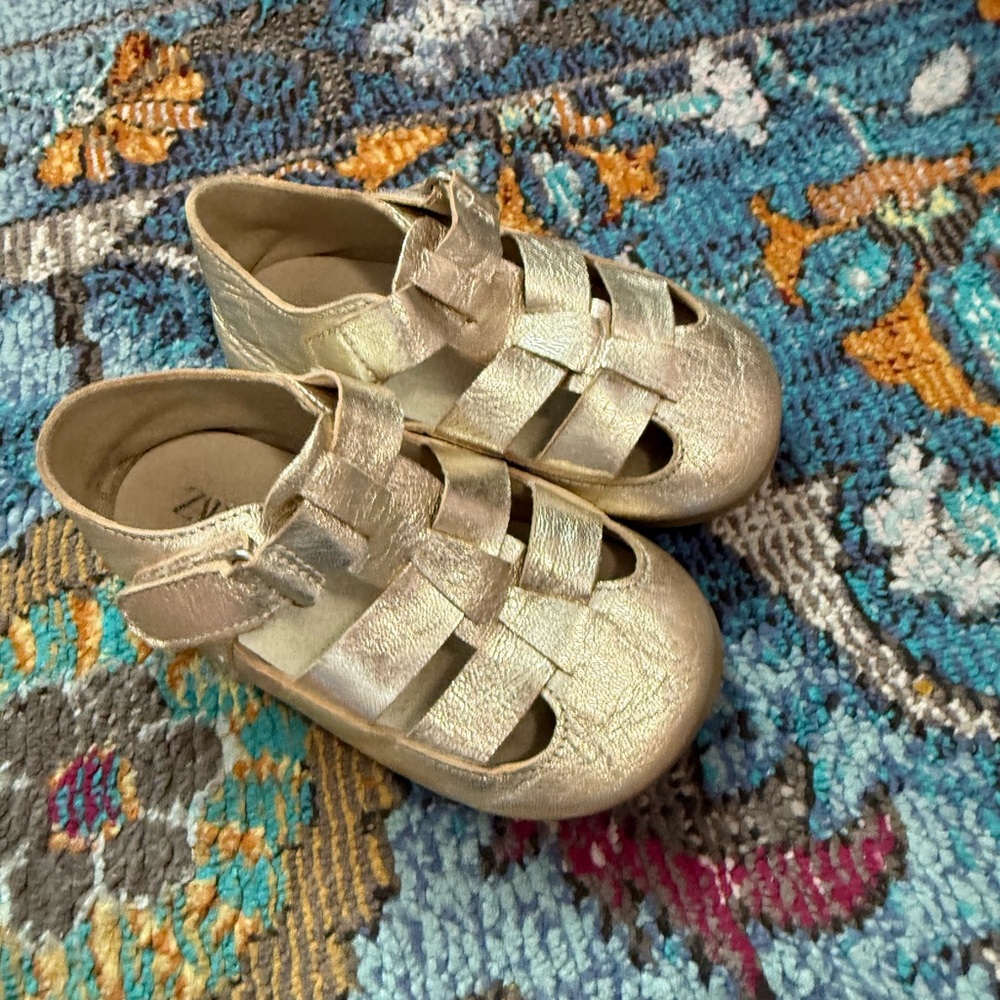 Zara Gold baby leather cage sandals